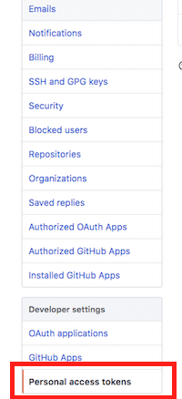 Link to personal access token on Github